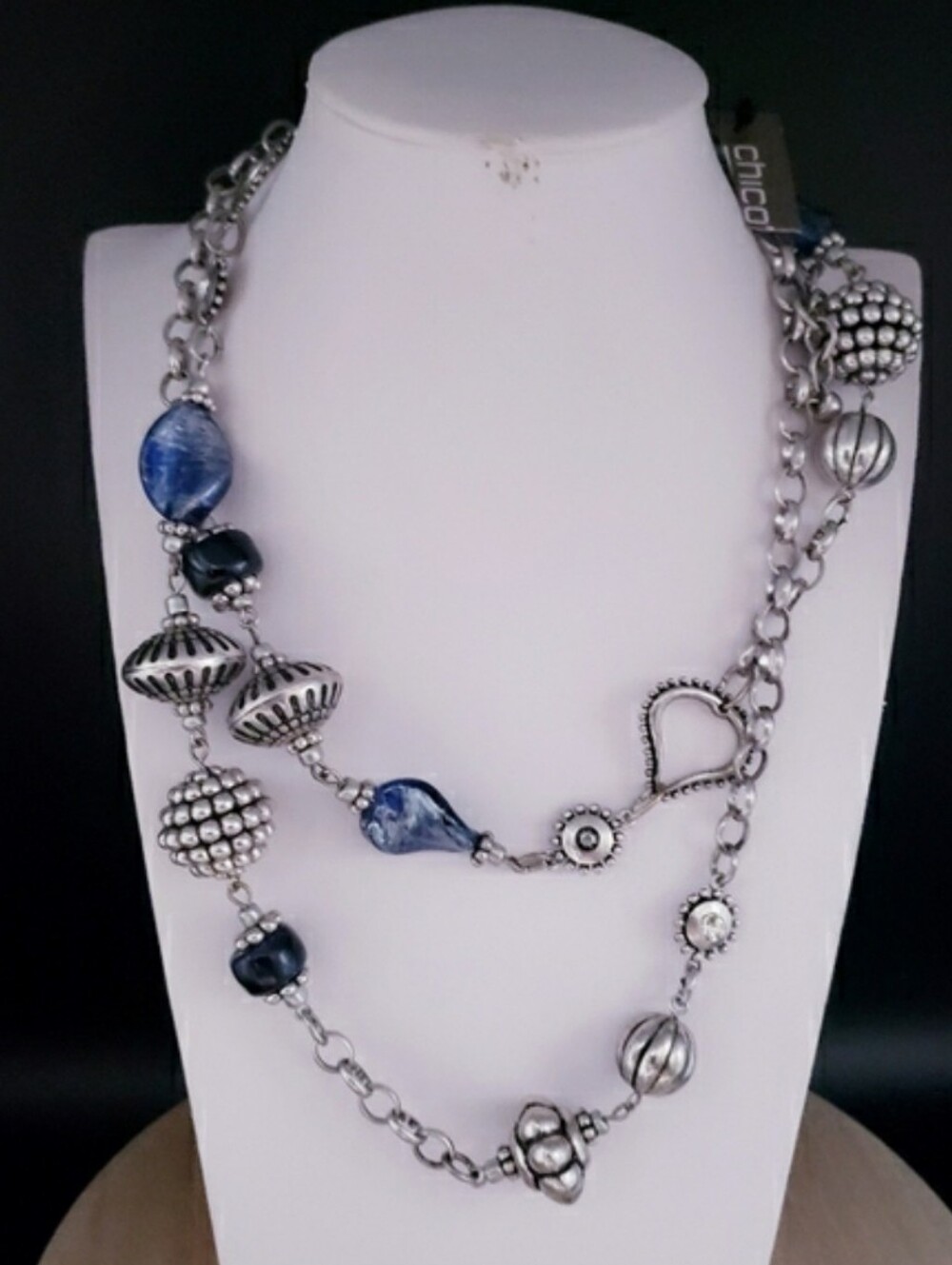 NWT Chicos Multi Media Silver Tone Beaded Charm Necklace